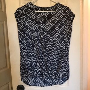 Blue and white design blouse cute gathering detail